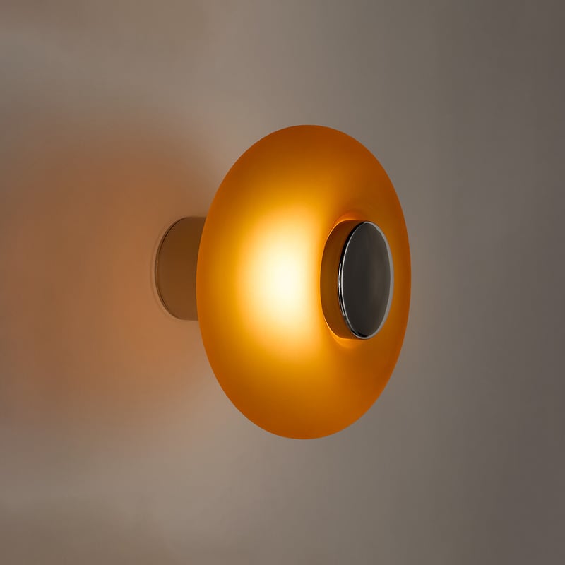 Wand- Oder Deckenleuchte Omer, Aus Verchromtem Eisenmetall Und Bernsteinfarbenem Glas