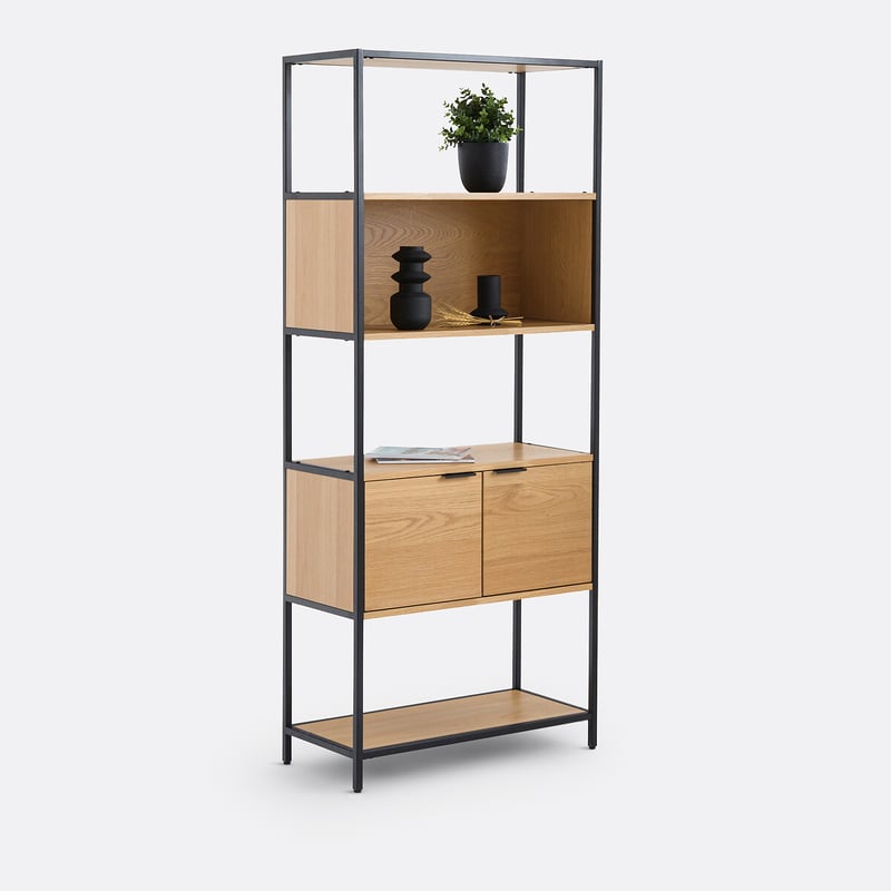 La Redoute Interieurs Modularer Bücherschrank, 1 Nische, 2 Türen, Eichenfurnier, Volga