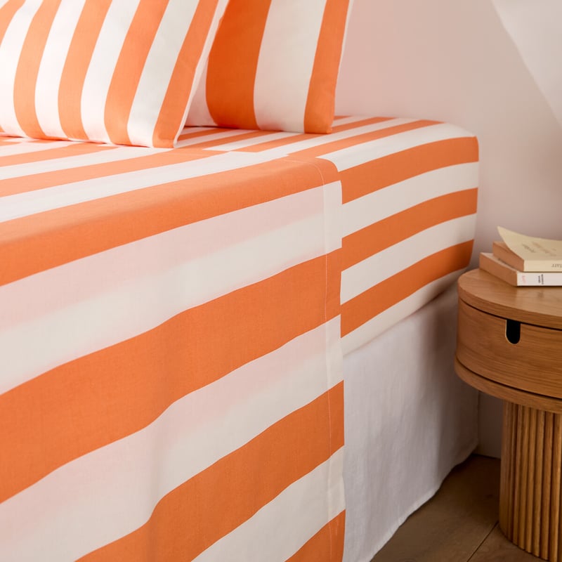La Redoute Interieurs Leintuch Hendaye Orange Aus Baumwolle, Streifendruck