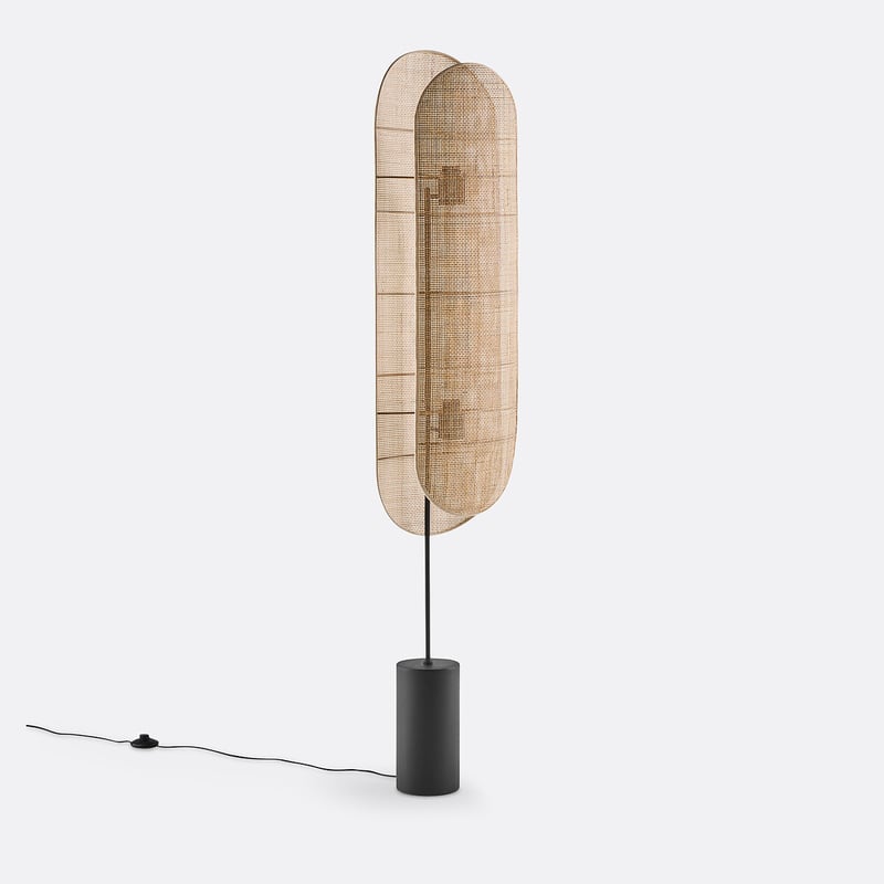 Stehlampe Lola, Stahl Und Rattangeflecht