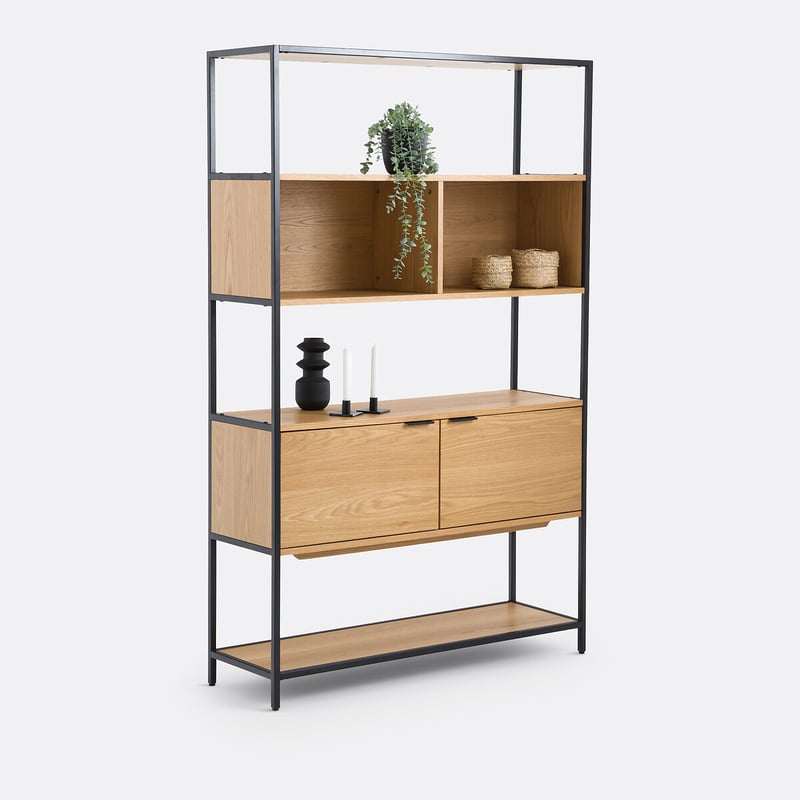 La Redoute Interieurs Modularer Bücherschrank, 2 Nischen 2 Türen, Eichenfurnier, Volga