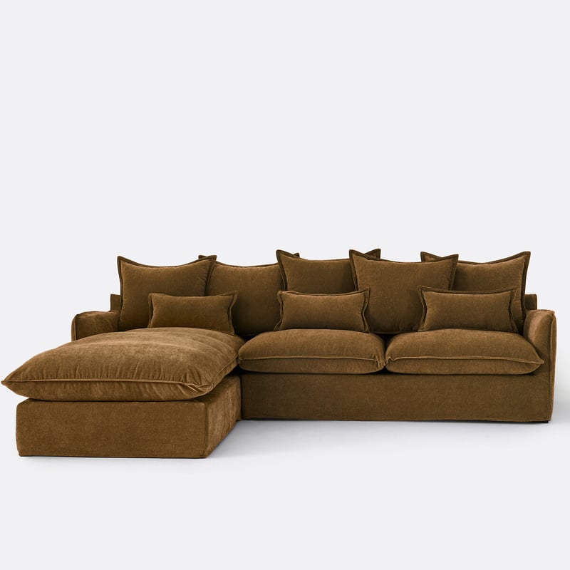 Ecksofa Odna Links, Abnehmbarer Bezug, 4-sitzer, Polyester Meliert