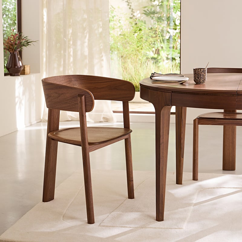 Emmanuel Gallina X Am.pm Tischsessel, Nussbaum Und Furnier, 3 Beine, Marais, Design Emmanuel Gallina