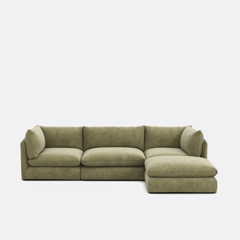 3-sitzer Anreihsofa Mit Hocker, Aus Meliertem Polyester, Malo