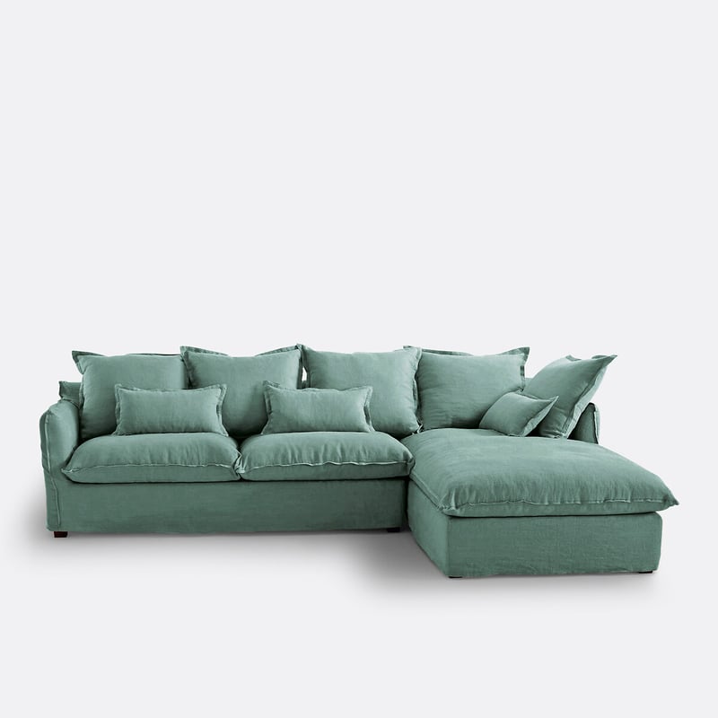 Ecksofa Mit Abnehmbarem Bezug, 4-sitzer, Aus Knitterleinen, Odna