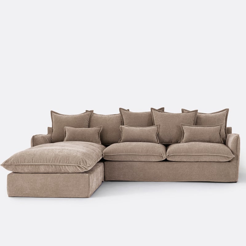 Ecksofa Odna Links, Abnehmbarer Bezug, 4-sitzer, Polyester Meliert