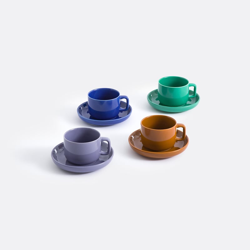 Set Aus 4 Tassen Und Untertassen Aus Steingut, Vetori