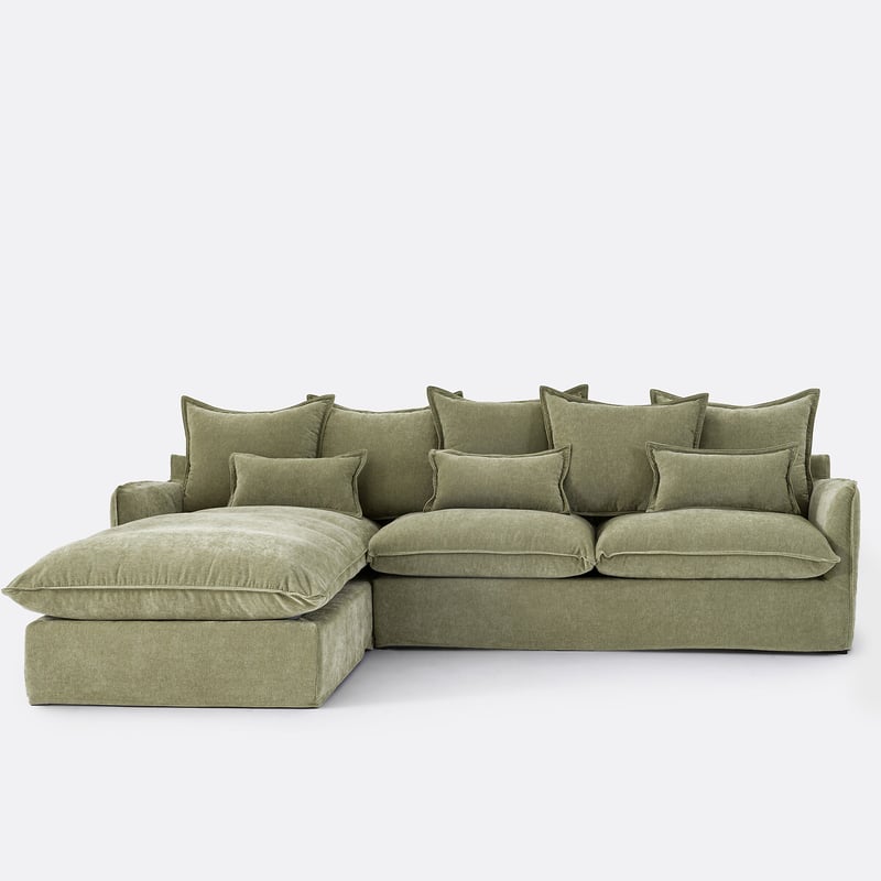 Ecksofa Odna Links, Abnehmbarer Bezug, 4-sitzer, Polyester Meliert