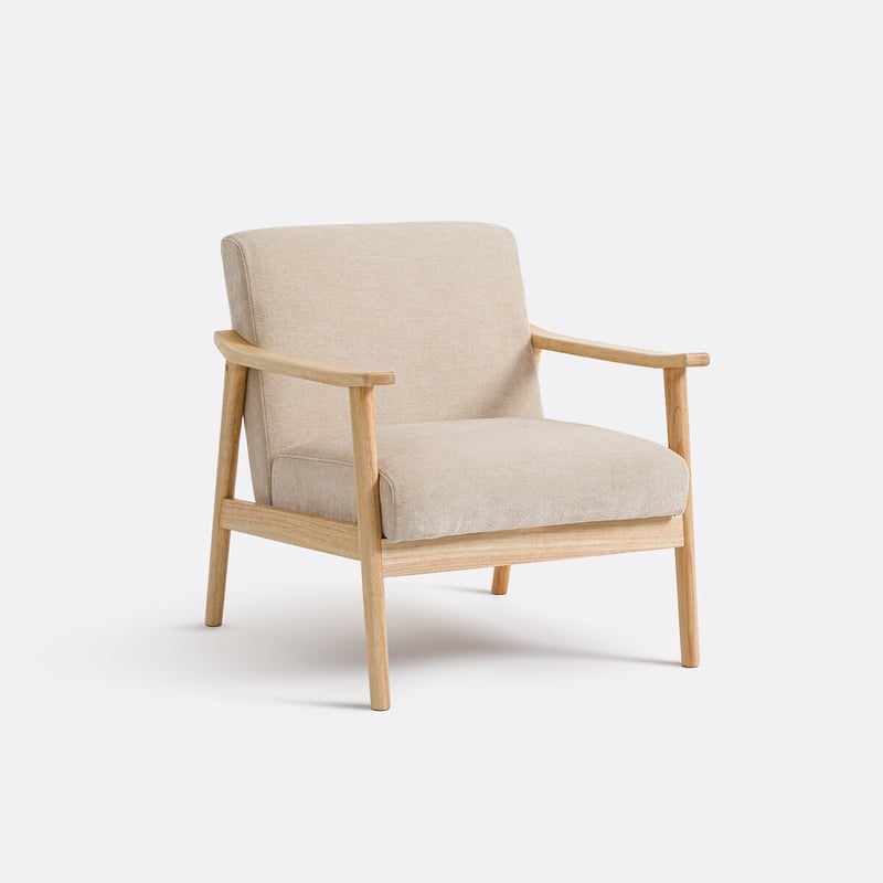 Lounge-sessel Ezra Aus Gummibaumholz Und Strukturiertem Velours