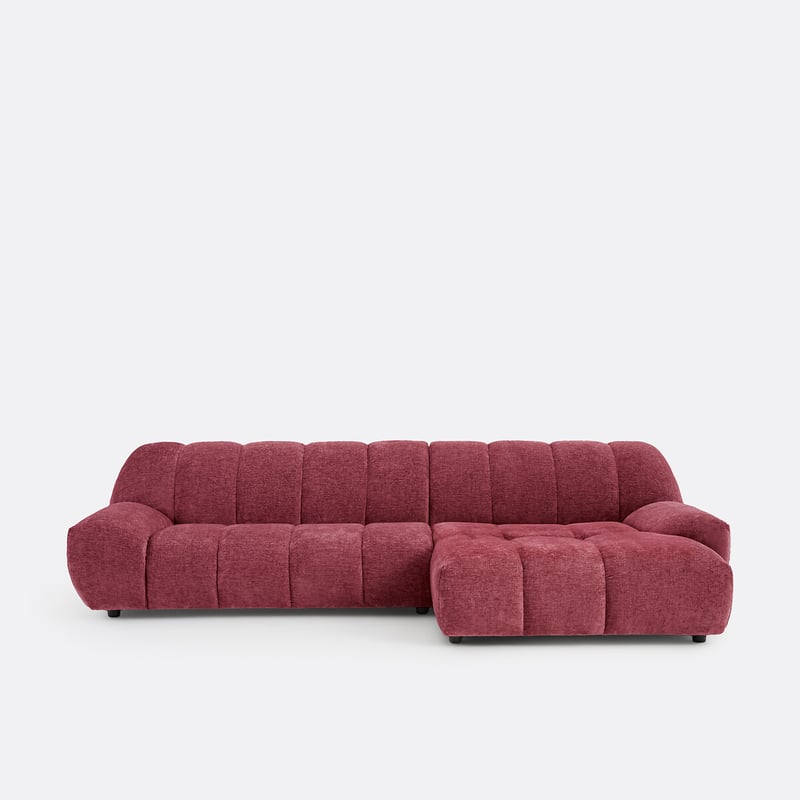 Rechtes Ecksofa, 4-sitzer, Aus Dickem Samt, Nuria
