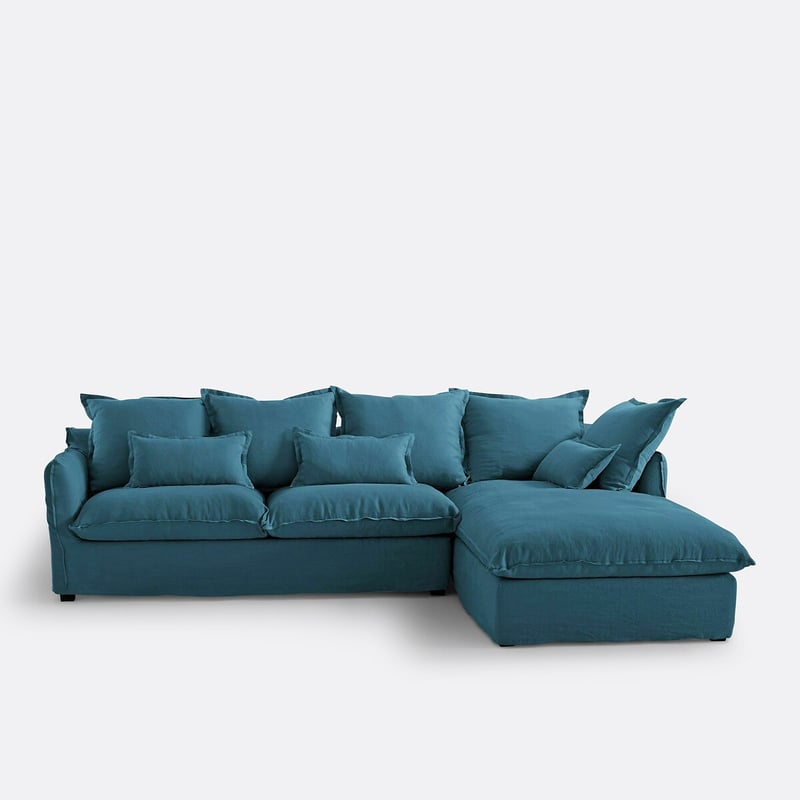 Ecksofa Mit Abnehmbarem Bezug, 4-sitzer, Aus Knitterleinen, Odna