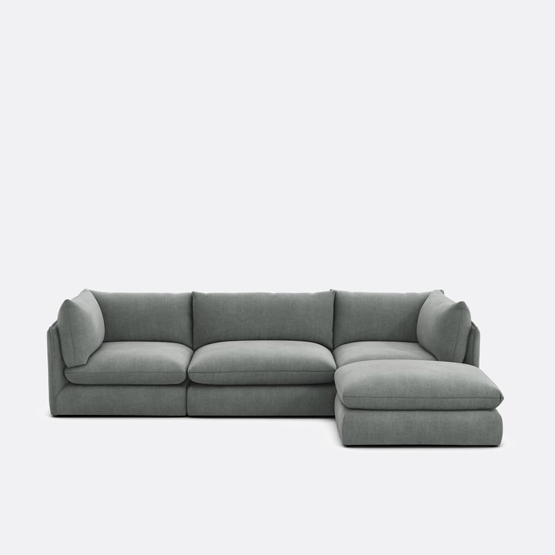 Anreihbares 3-sitzer-sofa Mit Hocker, Aus Strukturstoff, Malo