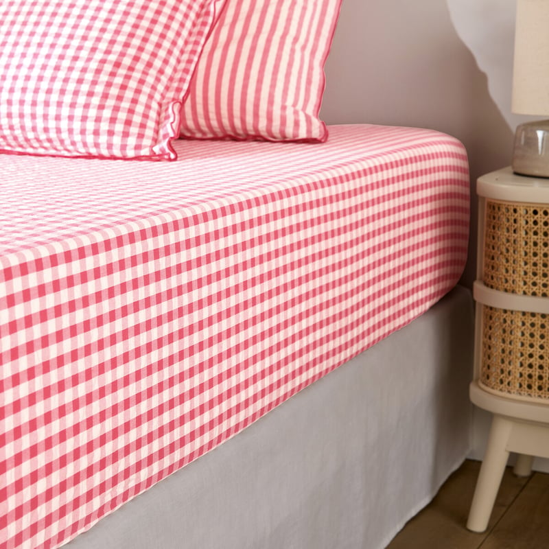 La Redoute Interieurs Spannbettlaken Cottage Framboise, Baumwolle Seersucker 30 Cm