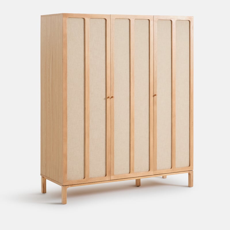 La Redoute Interieurs 3-türiger Schrank Mit Kleiderstange Und Wäschefach, Esche Furniert Und Leinenstoff, Esmara