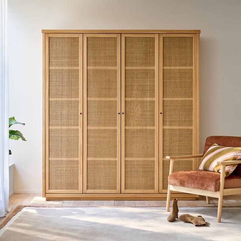 La Redoute Interieurs Schrank, 4-türig, Massive Kiefer Und Rohrgeflecht, Gabin