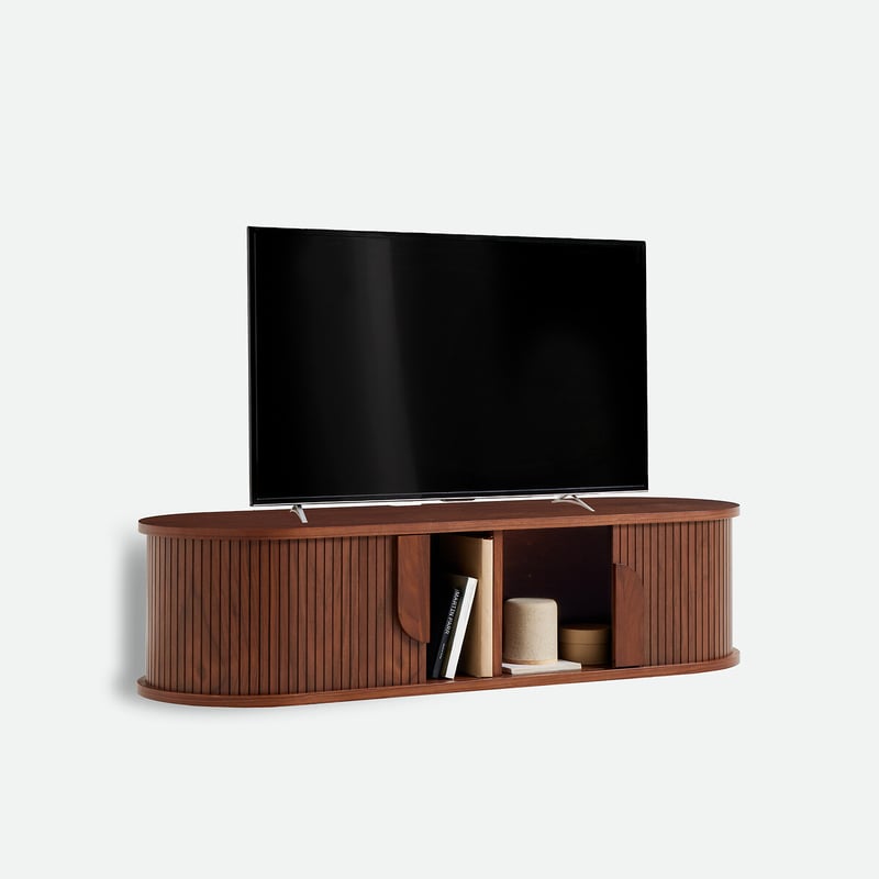 La Redoute Interieurs Tv-hängeschrank Marcelino, Aus Nussbaumfurnier, 2 Schiebetüren, B 120 Cm