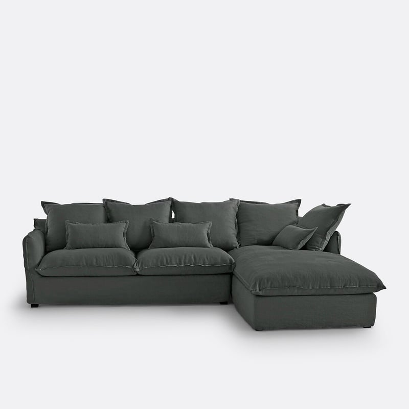 Ecksofa Mit Abnehmbarem Bezug, 4-sitzer, Aus Knitterleinen, Odna
