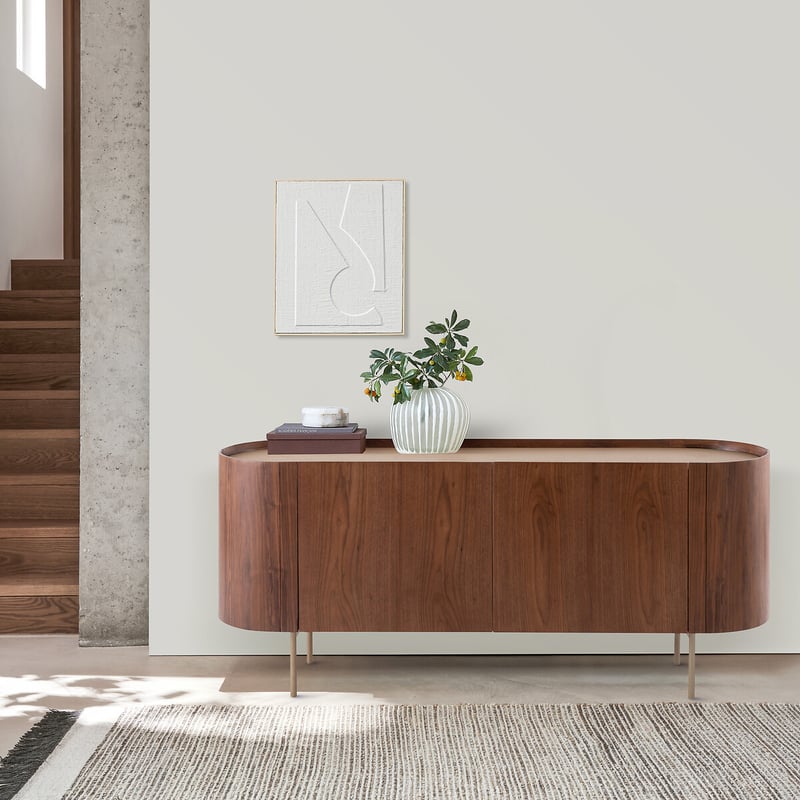 Am.pm Sideboard Aus Nussbaum, Furniert Und Aslen-leder