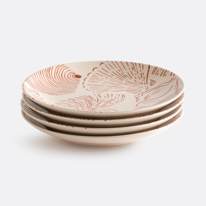 Set Aus 4 Flachen Tellern Aus Keramik Mit Muschelmotiv, Omana