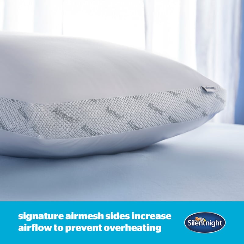 White pillow with air-mesh sides designed for cooler sleep and support