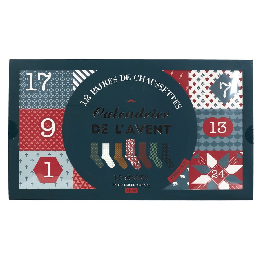 Sockswear Peanuts Calendrier de l'Avent original Taille 43-46 12 paires de chaussettes pour homme Calendrier de Noël avec pieds chaussettes longues 2 tailles Certifié Oeko-Tex