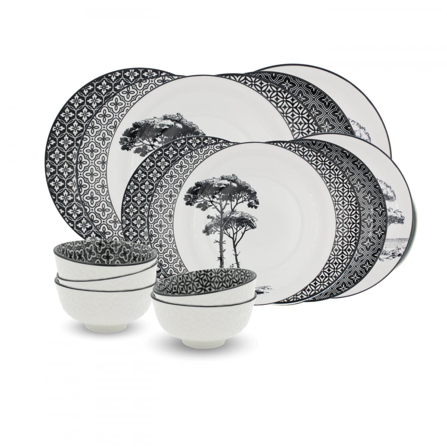 Service à vaisselle 18 Pièces Noir en Porcelaine Kimiko HOME : le service de 18 pièces à Prix