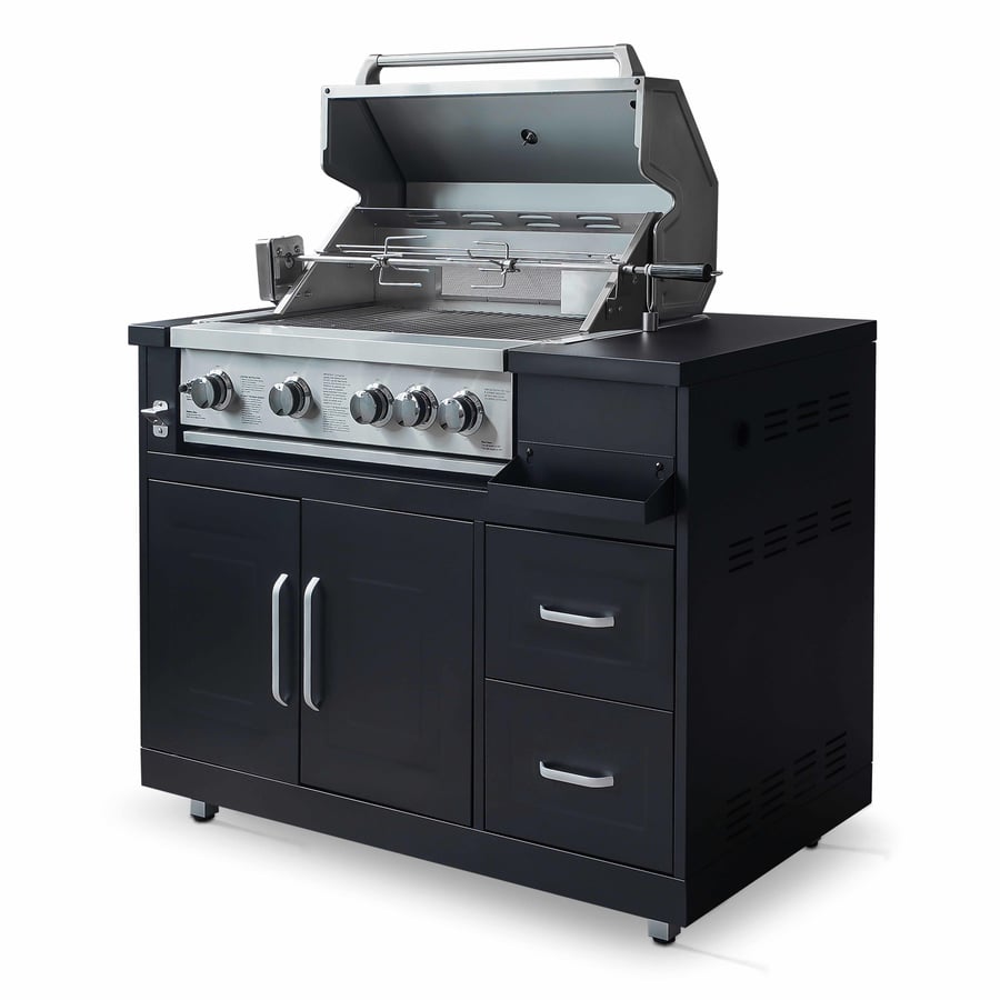 Barbecue Gaz 4 Brûleurs Noir & Argenté - Surface Cuisson XXL Avec Housse