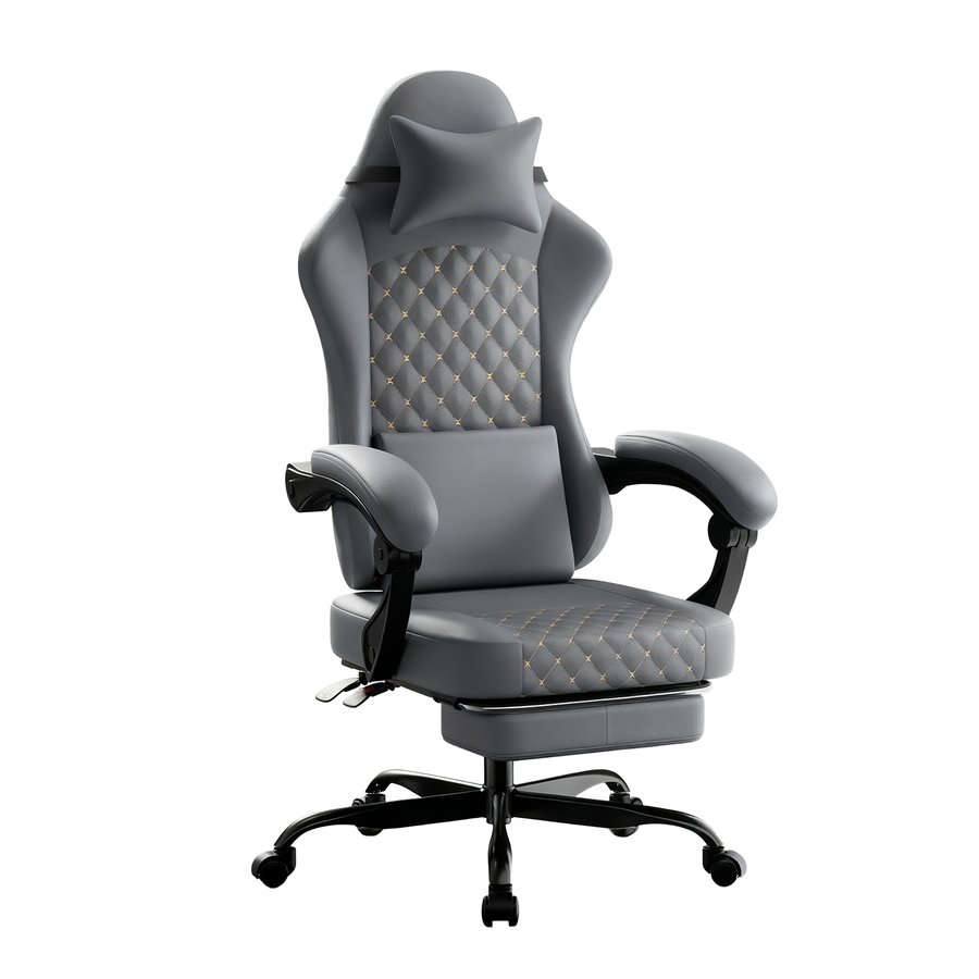Fauteuil Gaming Ergonomique avec Repose-Pieds, Fauteuil Gamer Réglable 170°, Chaise de Bureau et Gaming, Siège Gaming en Cuir Noir, Dossier Inclinable et Pieds Amovibles