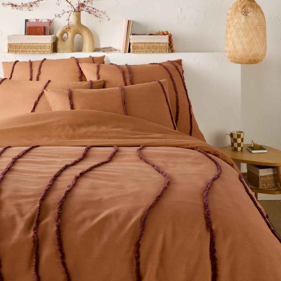 Copripiumino In Cotone 57 Fili Tinta Unita Mattone 220x240 Cm, Lavabile A 60°, Da Soleil D’ocre