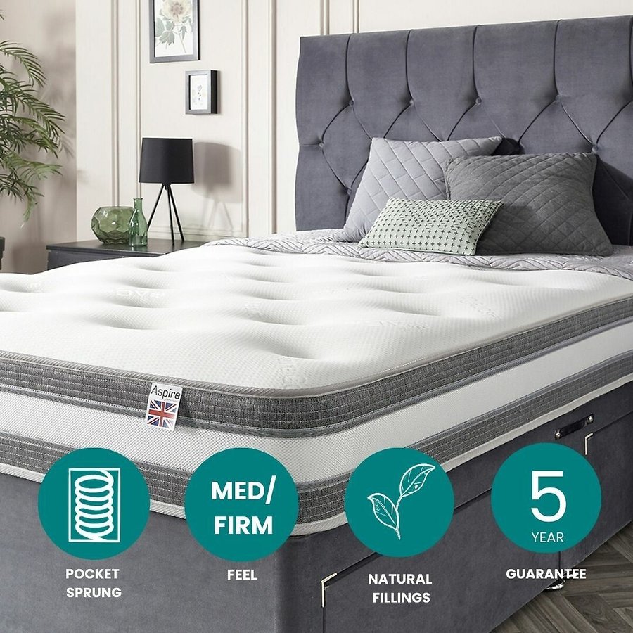Aspire deep cashmere 1000 pocket tufted mattress, white, Aspire