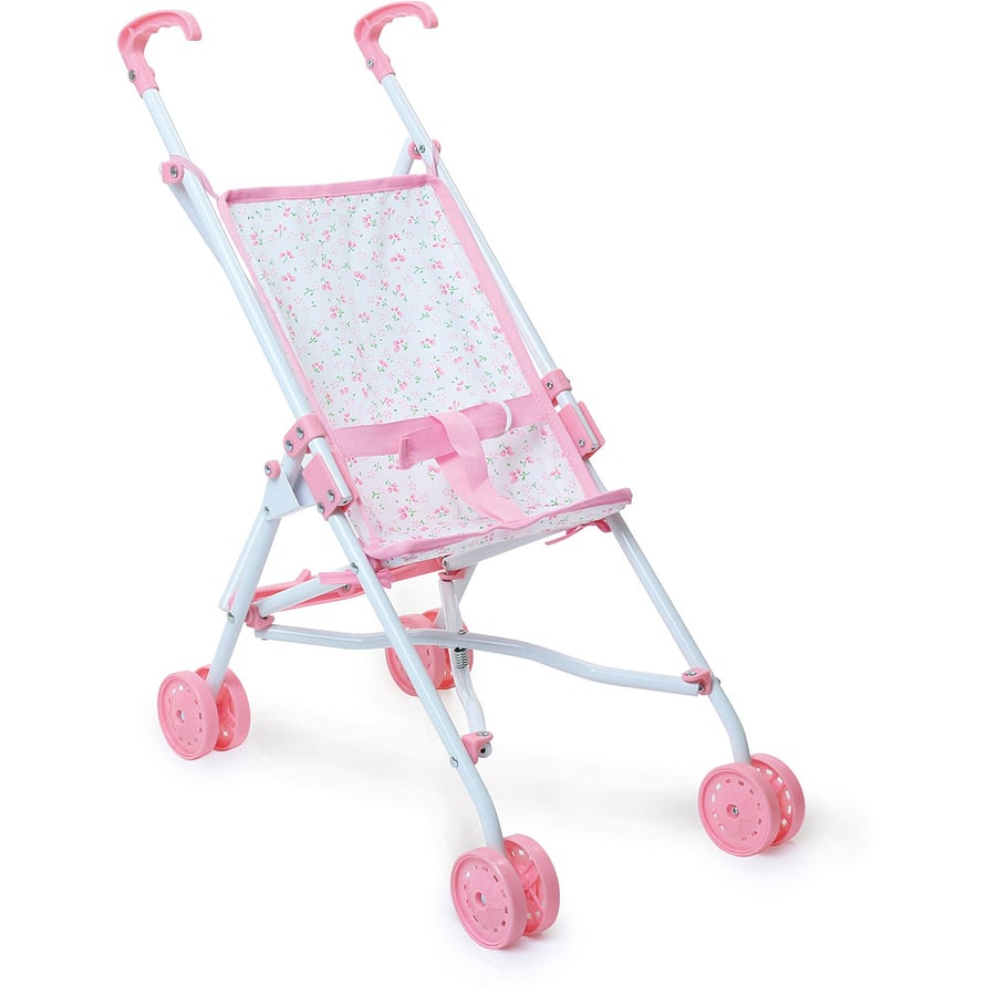 Poussette Pliable Pour Poupée Colcolo – PVC Et Tissu, Double Roues Pivotantes, Rose, 20x32x40 Cm