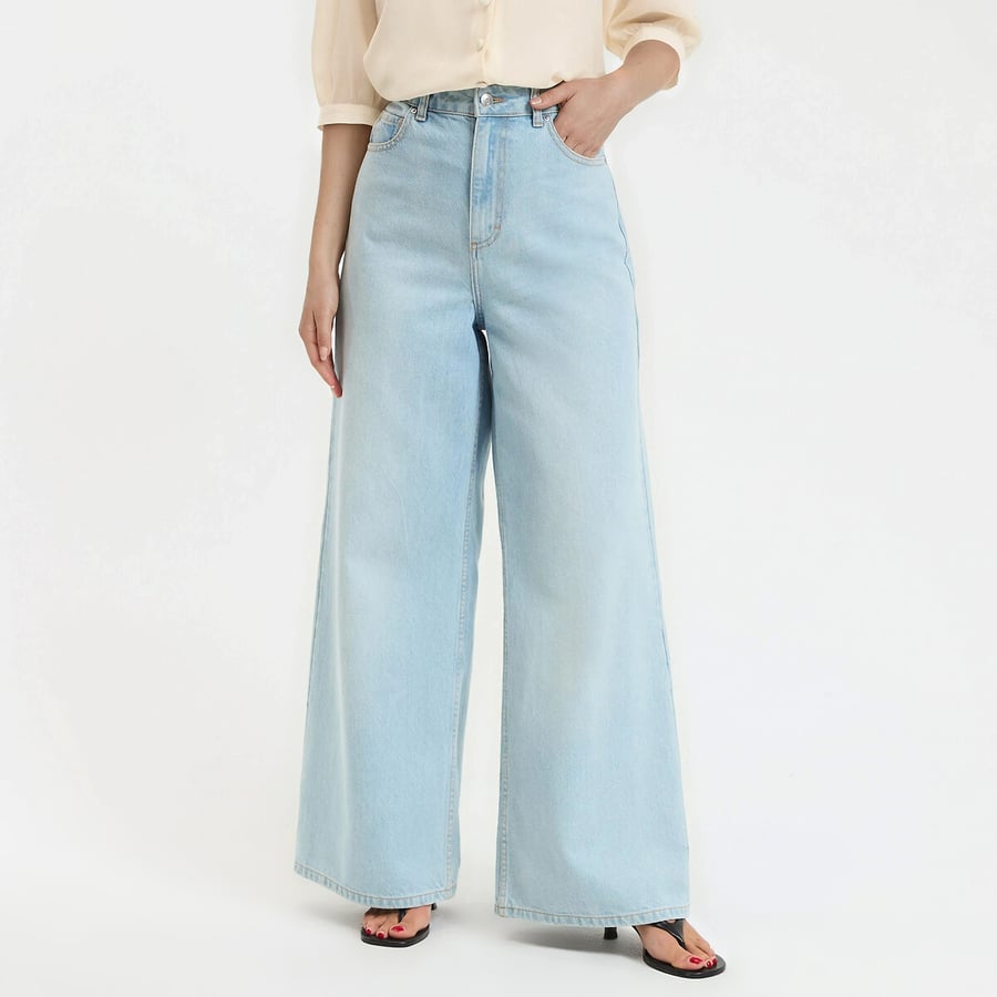 Jeans Donna Vita Alta Baggy Wide Leg – Cotone Elastico, Gamba Larga, Casual E Chic Per Tutte Le Stagioni