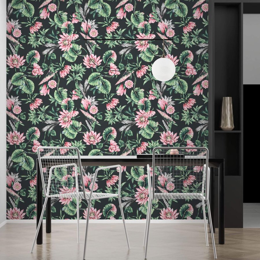 Papier peint fleurs Mario M1-No.1438 | Papier peint intissé | Gris