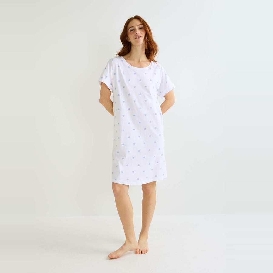 I-Smalls Chemise De Nuit Coton Doux Imprimé Cœur Pour Femme - Sans Manches, Tailles M à 3XL, Bleu Rose Violet