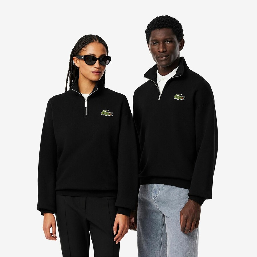 Loose fit sweatshirt with half zip, black, Lacoste | La Redoute