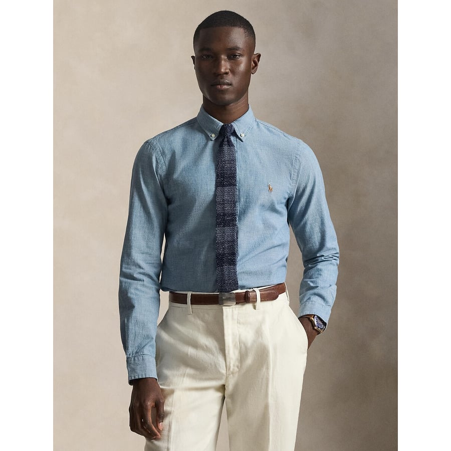 Chambray fitted shirt, chambray blue , Polo Ralph Lauren | La Redoute