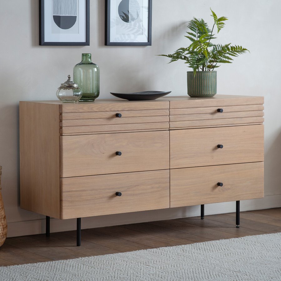 Batala japandi oak 6 drawer chest, natural/black, Édité | La Redoute