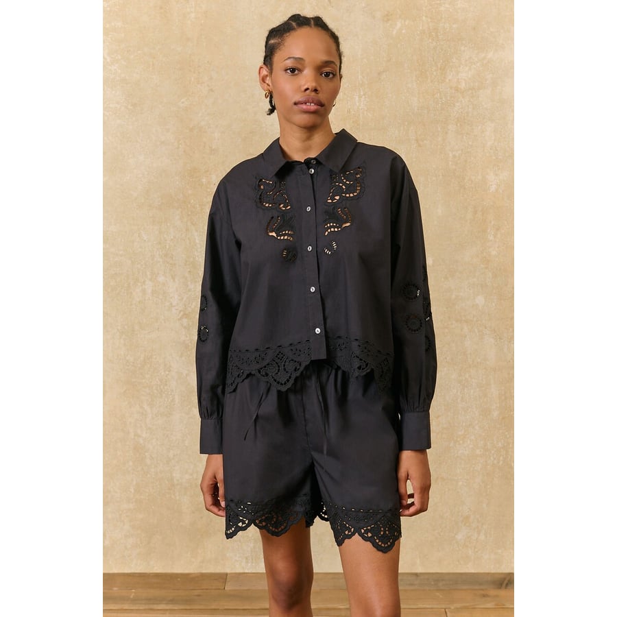 Rafael openwork blouse with long sleeves, black, Louise Misha | La