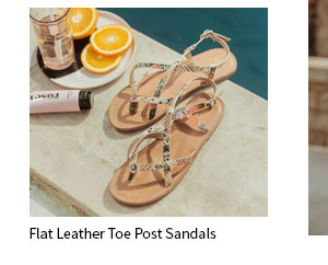 Flat Leather Toe Post Sandals