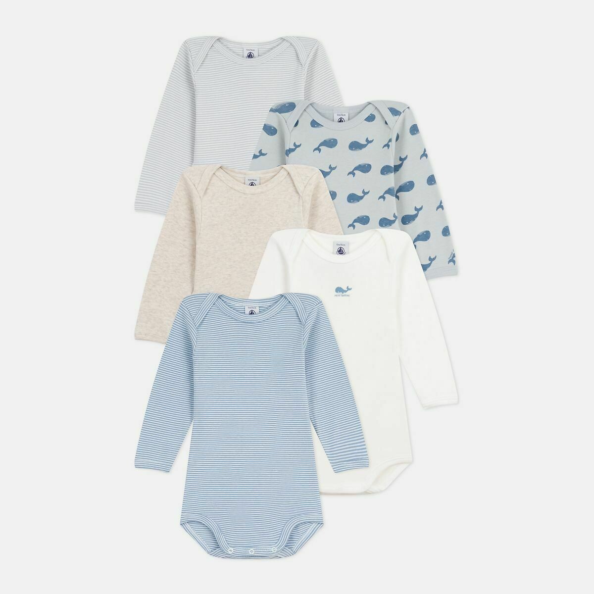 Pack of 5 Bodysuits with Long Sleeves, PETIT BATEAU