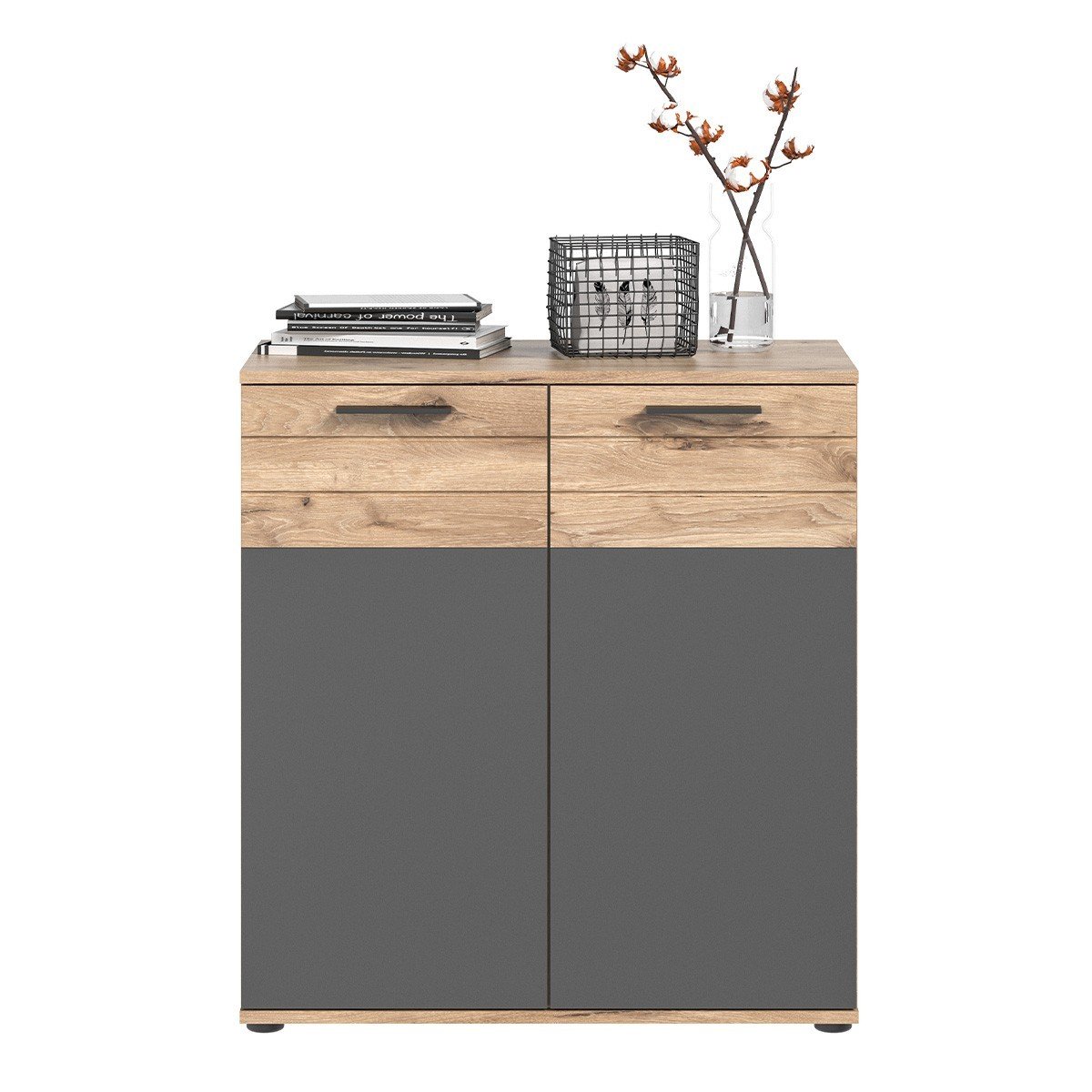 Buffet 2 portes gris anthracite et chêne nox L80 cm - MASON, CALICOSY