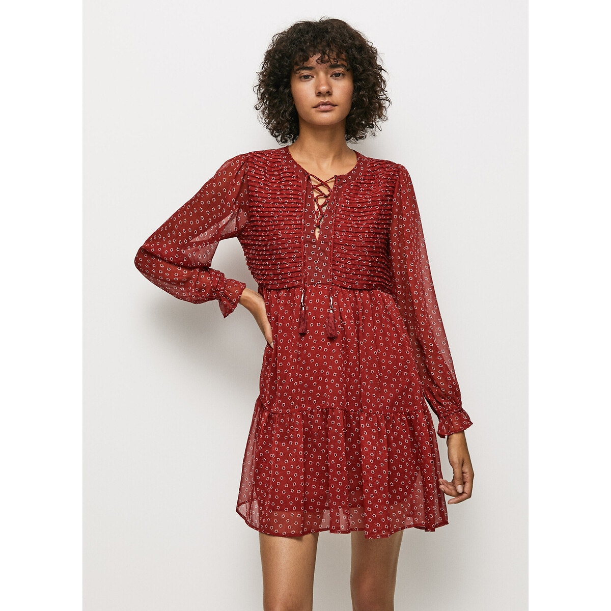 Robe imprim e manches ballons imprim rouge Pepe Jeans La Redoute
