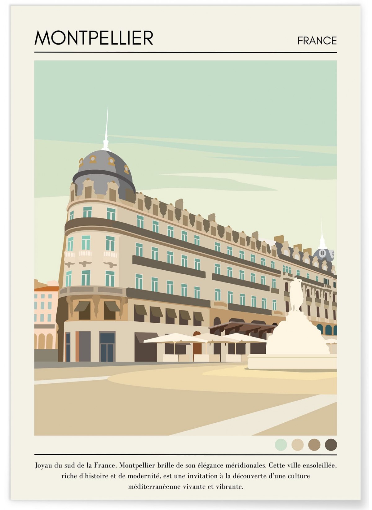Affiche ville Montpellier Vintage, L'AFFICHERIE