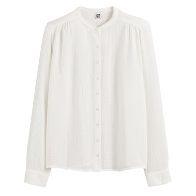 Cotton Mandarin Collar Blouse with Long Sleeves LA REDOUTE COLLECTIONS