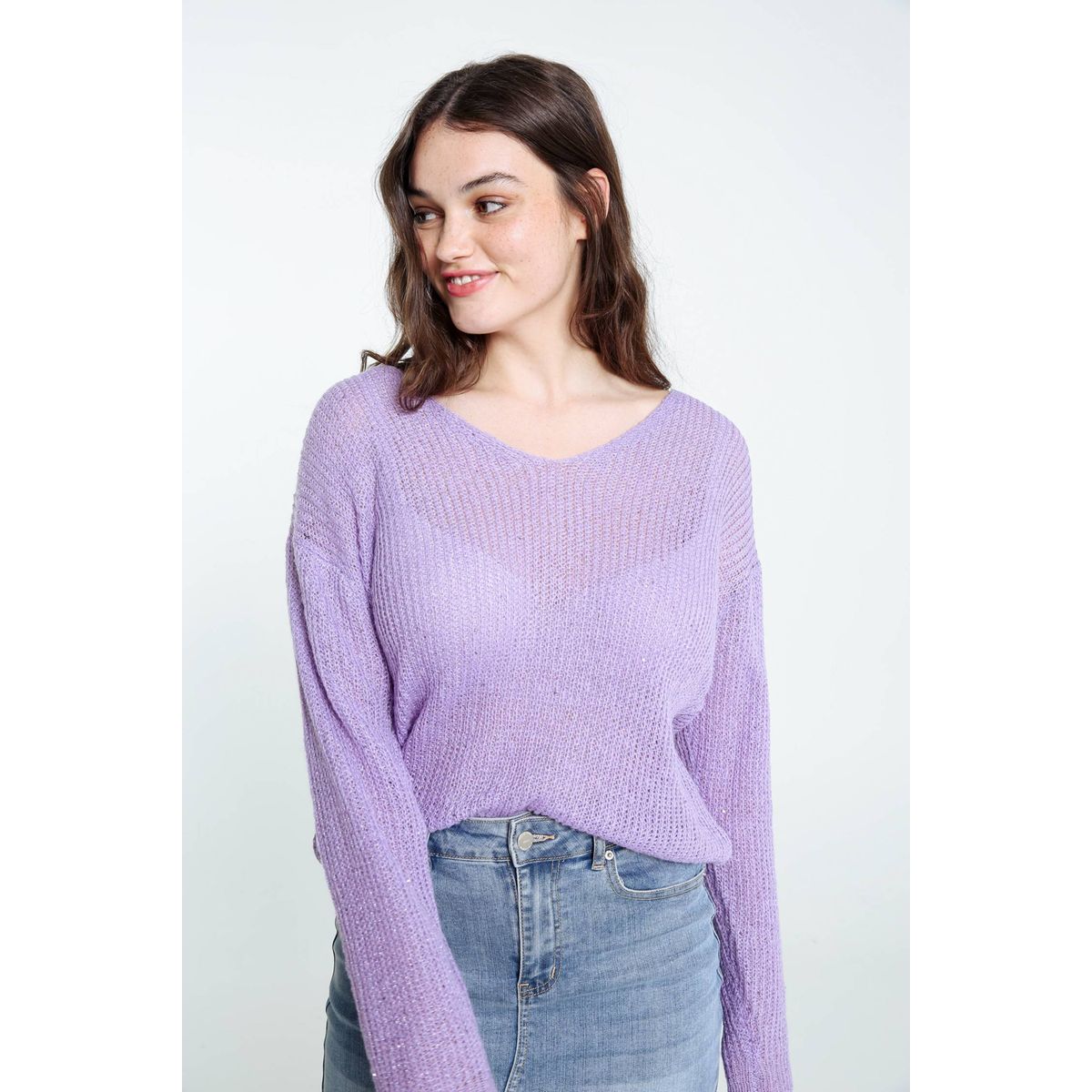 Pull uni avec fil textile et mini-sequins lilas Cassis | La Redoute