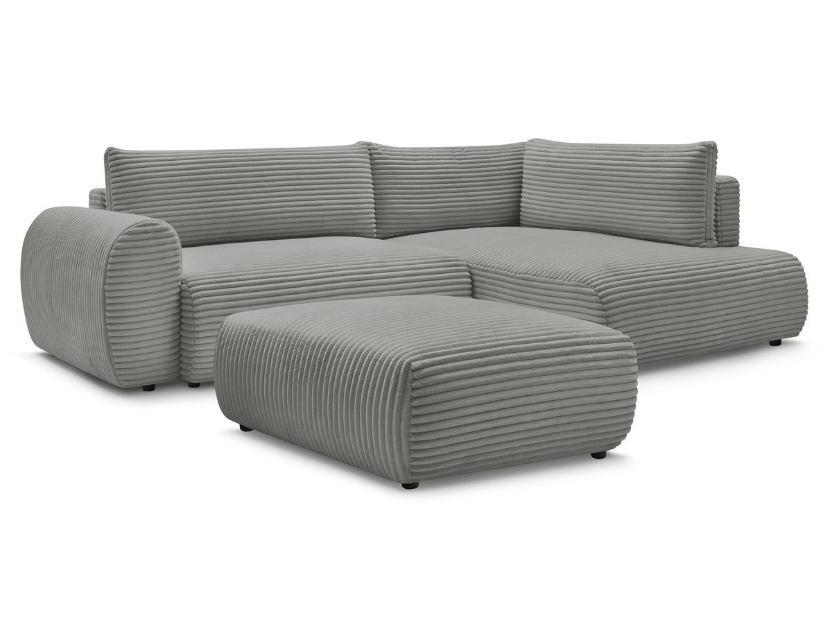 Canapé d'angle convertible 4 places en gros côtelé doux avec pouf, LUCIEN, BOBOCHIC