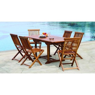 Salon de jardin table d'extérieur extensible rectangle 120/180x90cm 6 chaises pliantes en bois de teck huilé MACAO PIER IMPORT