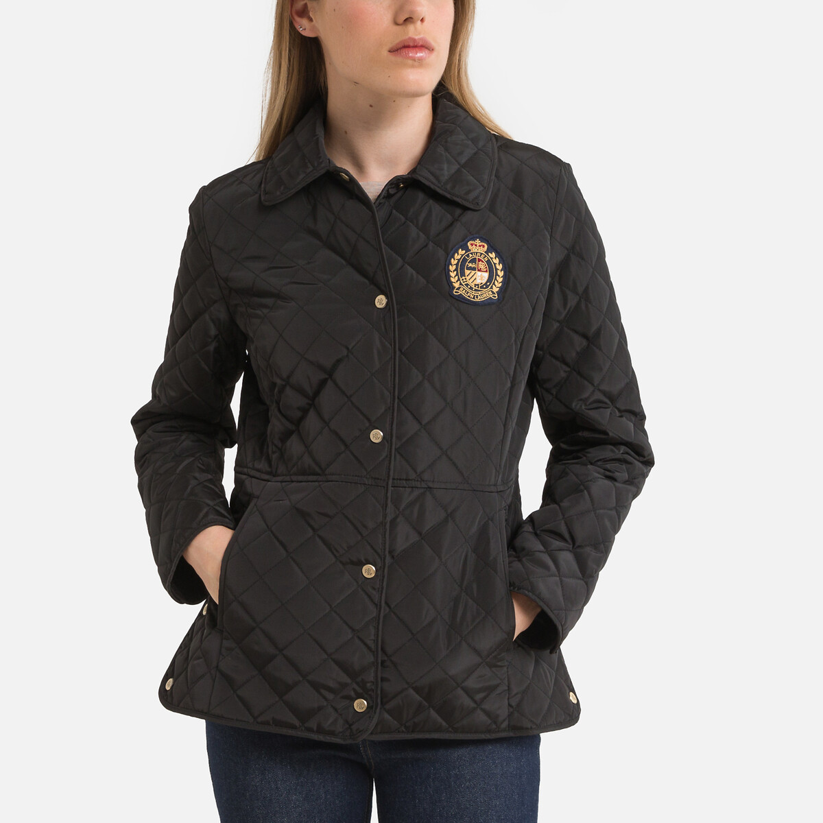 Lightweight quilted padded jacket with press-stud fastening, black ...