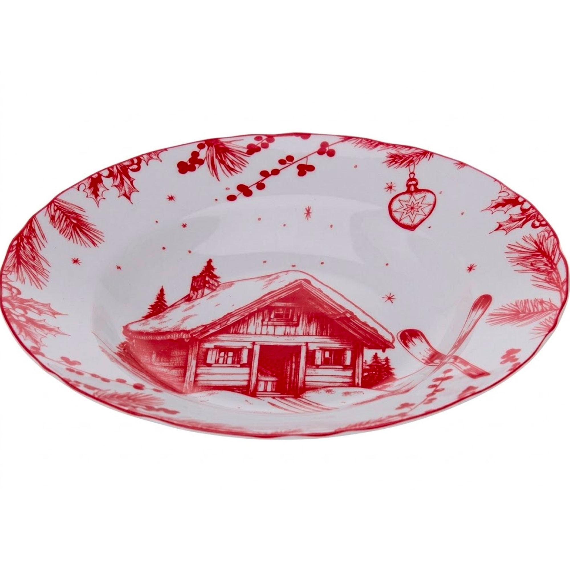Assiette creuse porcelaine motif chalet de montagne d24.5cm, WADIGA
