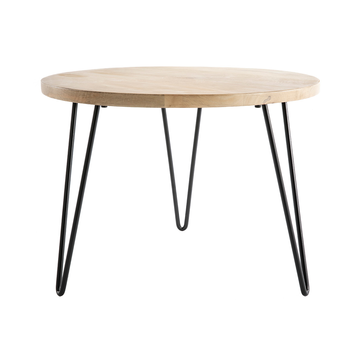 Table basse ronde bois manguier massif et métal noir D60 cm VIBES, MILIBOO